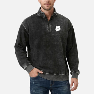 Custom Wholesale High Quality Oversized <b>Fleece</b> Hooded Lightweight Custom Logo <b>Black</b> Heavyweight Quarter Zip Winter Print - Product Image 2