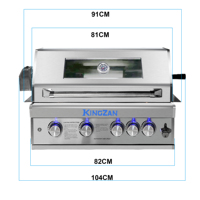 Barbecue à gaz sans fumée en acier inoxydable 304 chromé pour extérieur, allumage piézoélectrique, 5 brûleurs, mobile, sécurité de la flamme DV, facile à nettoyer