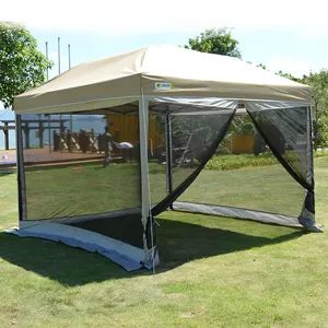 סיני סגנון זול 10 'x 10' פלדה עמיד למים חיצוני ביתן גן עם רשת רשת וסוככים קמפינג ביתן אוהלים