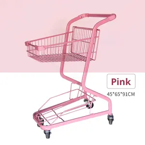 Troli Supermarket kapasitas besar kawat baja lapisan ganda toko keranjang belanja Supermarket untuk barang-barang - Product Image 5