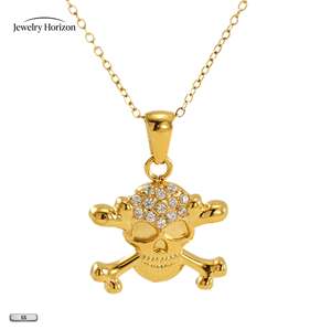 Collier <span class=keywords><strong>pendentif</strong></span> crâne en acier plaqué or 18 carats, style hip-hop unisexe, chaîne croisée, accessoires de bijoux à l'effigie de personnages de dessins animés - Product Image 1