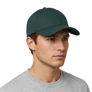 Gorra de Béisbol de Algodón Verde Sólido de 6 Paneles para Hombre, Ajustable, Estilo Casual - Product Image 1