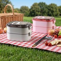 Boîte à bento en acier inoxydable 304 à 2 niveaux, compartimentée, étanche, écologique, compatible lave-vaisselle, avec support pour téléphone, pour le travail et l'école