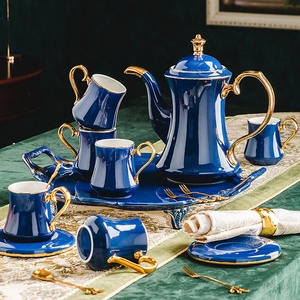 Juegos de Café para el Té de la Tarde con Cerámica de Phnom Penh, Venta al por Mayor de Artículos de Bebida Vintage Azules y Verdes de Estilo Europeo - Product Image 2