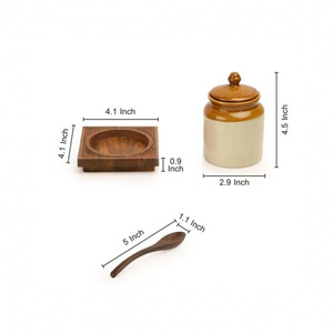Old Fashioned Ceramic <strong>Pickle</strong> Honey <strong>Jar</strong> With Hand Carved Tray - Product Image 5