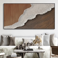 Salon décor marron encadré minimaliste toile océan vagues terre tons 3d texturé peintures murales toile art décor