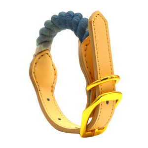 <span class=keywords><strong>Collar</strong></span> de Perro de Cuerda de Algodón Ecológico Premium con Hebilla de Acero Inoxidable y Anillo en D, Patrón Sólido de Cuero PU para Perros Medianos y Grandes - Product Image 2
