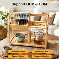 Organisateur de thé multifonctionnel réglable à 2 niveaux et 4 compartiments, support de rangement en bambou pour sachets de thé, pour cuisine, bureau, comptoir