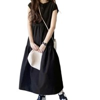 Robe longue décontractée noire sans manches pour femme, boutonnée sur le devant, taille empire froncée, coupe ample, style ballon, pour l'été et le quotidien