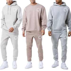 Ensemble de survêtement homme personnalisé avec logo, en molleton épais, comprenant un sweat à capuche et un pantalon de jogging, coupe oversize, en molleton technique uni, vêtements pour hommes - Product Image 1