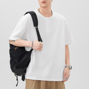 Fabrication de vêtements, chemise Henley personnalisée, tissu lourd 250GSM, tricoté en spandex/nylon, séchage rapide, manches courtes, unisexe, streetwear - Product Image 3