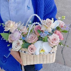 Home Party Decor Boda Flor Niña Cestas Cesta de flores tejida a mano con asa - Product Image 6