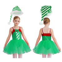 Disfraz de Duende Navideño para Niñas, Tutú con Gorro, Falda de Tul con Lentejuelas y Rayas de Bastón de Caramelo, Traje de Baile para Recital Infantil, Personalizado