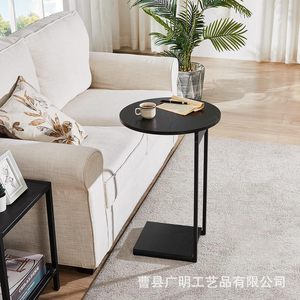 Wood Coffee <b>Table</b> <b>Round</b> <b>Black</b> Caramel Color Modern Minimalist Nordic Style Living Room Sofa <b>Side</b> <b>Table</b> - Product Image 2