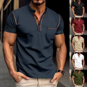 Camiseta Henley para Hombre, 100% Poliéster, 200gsm, Corte Ajustado, Bolsillo con Costura en Contraste, Disponible en Stock - Product Image 2