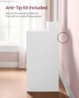Table de toilette blanche moderne avec grand miroir, 2 tiroirs, 3 compartiments
