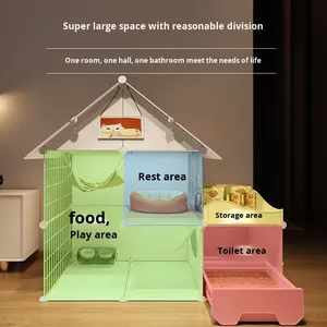 Cage d'intérieur extra large pour chat une pièce une salle une salle une salle de bain espace libre villa bac à litière toilette fermeture à bouton matière plastique - Product Image 5