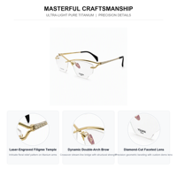 Lunettes de lecture unisexes en titane pur, montures de luxe sans monture, motif diamant, double arche, ultra légères, anti-lumière bleue, logo personnalisé