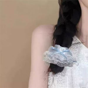 Élastiques à cheveux bleus en satin français avec nœuds – Accessoires mignons pour cheveux - Product Image 2