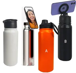 magnetic lid phone holder tumbler flask stainless steel water bottle with magnetic ring magnetic lid water bottle phone holder