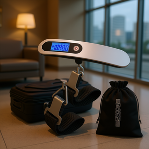 เครื่องชั่งน้ำหนักกระเป๋าเดินทางดิจิตอล 5 แกน ความจุ 110 ปอนด์ จอแสดงผลแบบมีไฟพื้นหลัง อุปกรณ์ชั่งน้ำหนักแบบแขวนสแตนเลส 2 ชิ้น รุ่น D0100XUTEQU - Product Image 2