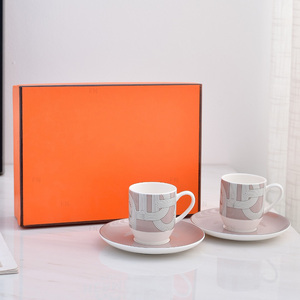 New Nordic Luxury 2-Cup and Saucers <b>Set</b> Concentrated <b>Bone</b> <b>China</b> Ceramic Collection - Product Image 3