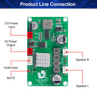 VIRE DC 12V Carte amplificateur de puissance audio professionnelle Classe D 2*50W Module amplificateur audio double canal avec sortie de puissance 5V