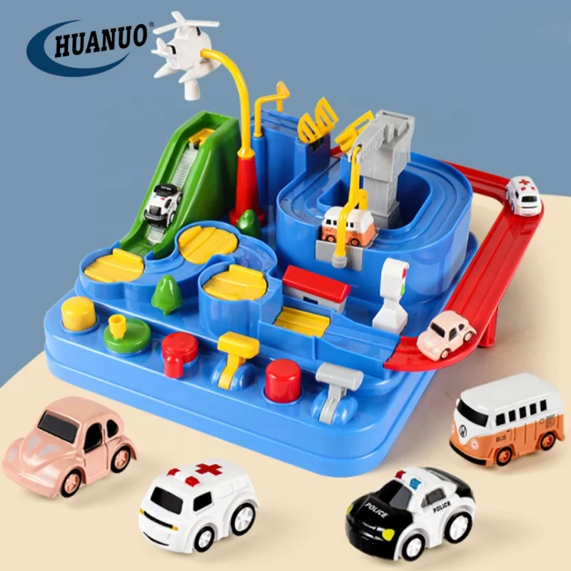 Jogo infantil educacional estilo clássico, jogo de corrida de carros, jogo de acidente de carro com 4 carrinhos, pista de estacionamento, brinquedo