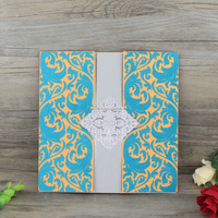 Belle Texture papier Orange spécial bleu floqué velours carte d'invitation de mariage et cartes de vœux en daim