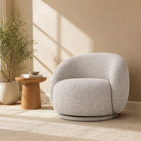 Fauteuil barillet moderne en tissu chenille gris clair, fauteuil lounge rond avec coussin moelleux, fauteuil d'appoint pour salon