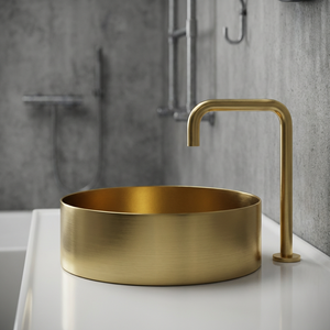 Évier de comptoir moderne en acier inoxydable doré de luxe pour le lavage des mains dans une villa, avec égouttoir, vasque ronde - Product Image 1