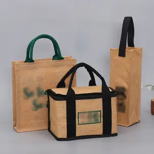 Customized size logo for promotional Large organic jute Insulated Cooler Bag for eco friendly