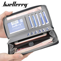 Dompet Pria Vintage Kasual Kanvas dengan Resleting, Panjang, RFID, Multi-Kartu, Clutch Terbuka, Bahan Poliester