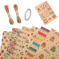 Papier cadeau biodégradable en papier kraft, motif Joyeux Anniversaire, papier de soie pour emballage de boîte cadeau, recyclable, 80 g/m², 70 x 50 cm