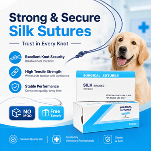 Sutura Trenzada de Seda No Absorbible <span class=keywords><strong>para</strong></span> Cirugía Veterinaria, Uso Quirúrgico en <span class=keywords><strong>Hospitales</strong></span> Veterinarios, Sin Pedido Mínimo, Muestra Gratuita - Product Image 1