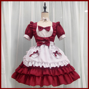 Nouvelle tenue de femme de chambre rouge, costume de cosplay Lolita pour les conventions d'anime, robe de princesse grande taille, uniforme de travail de café, robe de fête - Product Image 3