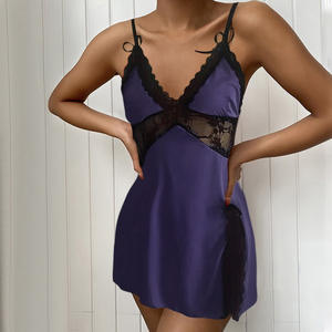 Сексуальное женское атласное кружевное нижнее белье сорочка с глубоким V-образным вырезом <span class=keywords><strong>Babydoll</strong></span> ночная рубашка с высоким разрезом от производителя на заказ - Product Image 5