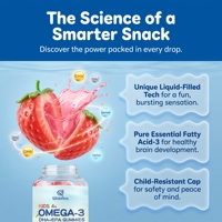 Gummies liquides Qbioflex saveur fraise pour enfants, riches en Oméga-3 DHA, avec Calcium, Zinc et Multivitamines pour la santé du cerveau et des yeux