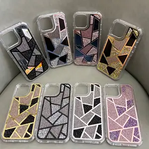 Sublimation 3in1 Design Stylish Diamond Glitter Mirror Phone Case For Samsung Galaxy A54 A34 A14 A24 for iPhone 15 Pro Max 15