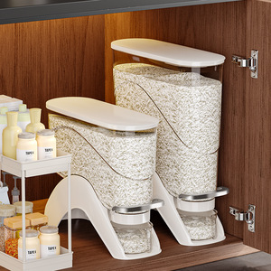Rice <b>Storage</b> Box Sealed Moisture Proof With Press Lid For Kitchen Cabinet Use Rectangle Shape White Color - Product Image 1