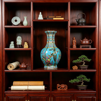 Vase en céramique hexagonal à motif floral de paon, nouveau style chinois, ornement de décoration intérieure en bois rouge