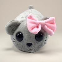 Peluche Hamster Triste 15cm, Adorable Animal en Peluche Mélancolique, Forme de Pain Gris, Grands Yeux Brillants, Nœud Rose, Cadeau, Vente en Gros