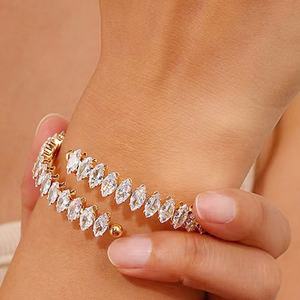 Bracelets articulés en or massif véritable, étanches, en acier inoxydable, anti-ternissement, avec zircon, pour femmes - Product Image 2