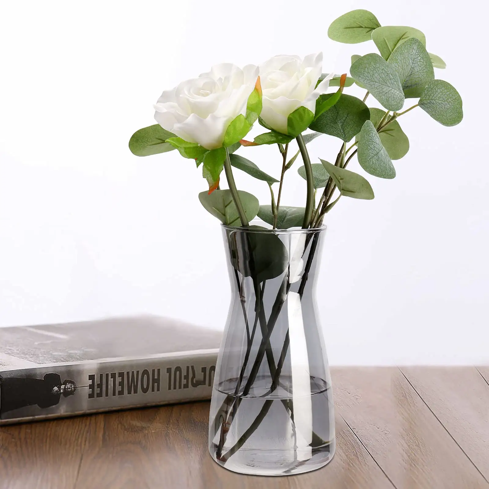 8 Inch Clear Glass Flower Vases for Centerpiece Table Home Indoor Desk Decor Modern Style Vase for Wedding Housewarming Gift