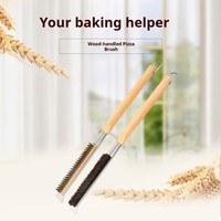 Brosse de nettoyage professionnelle pour pierre à pizza, fil de cuivre, manche en bois, pour four à sole et outil de nettoyage de grill