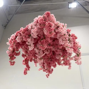 <span class=keywords><strong>Panneau</strong></span> de fond de scène pour plafond, en fleurs artificielles de glycine et de rose, design luxueux et nouveau de GNW, pour décoration de mariage - Product Image 1