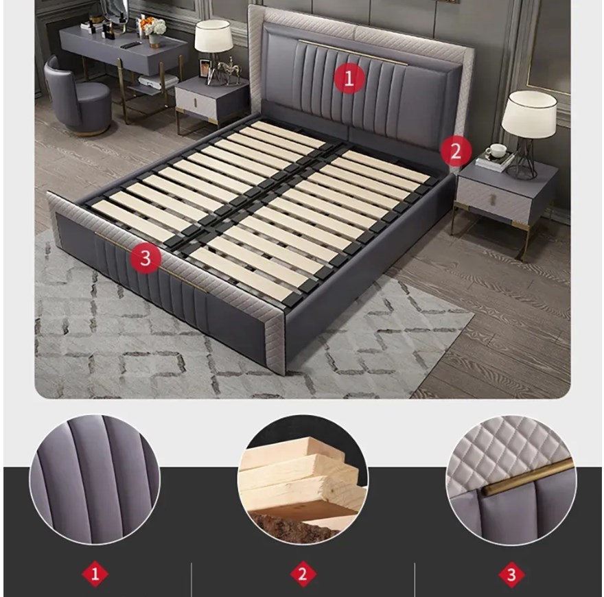 Modern frame wingback headboard upholstered cal king bed platform bed