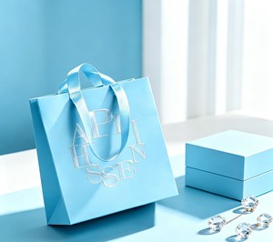 Bolsa de Papel Negra Brillante de Lujo y Cinta Plateada con Relieve, Combinación de Caja de Regalo Rígida para Decoración del Hogar - Product Image 2