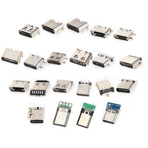 Connecteur femelle USB Type-C 3.1 à charge rapide, 6 broches coudées à 90° pour montage latéral avec 4 broches à griffe pour fixation sécurisée sur carte PCB - Product Image 1