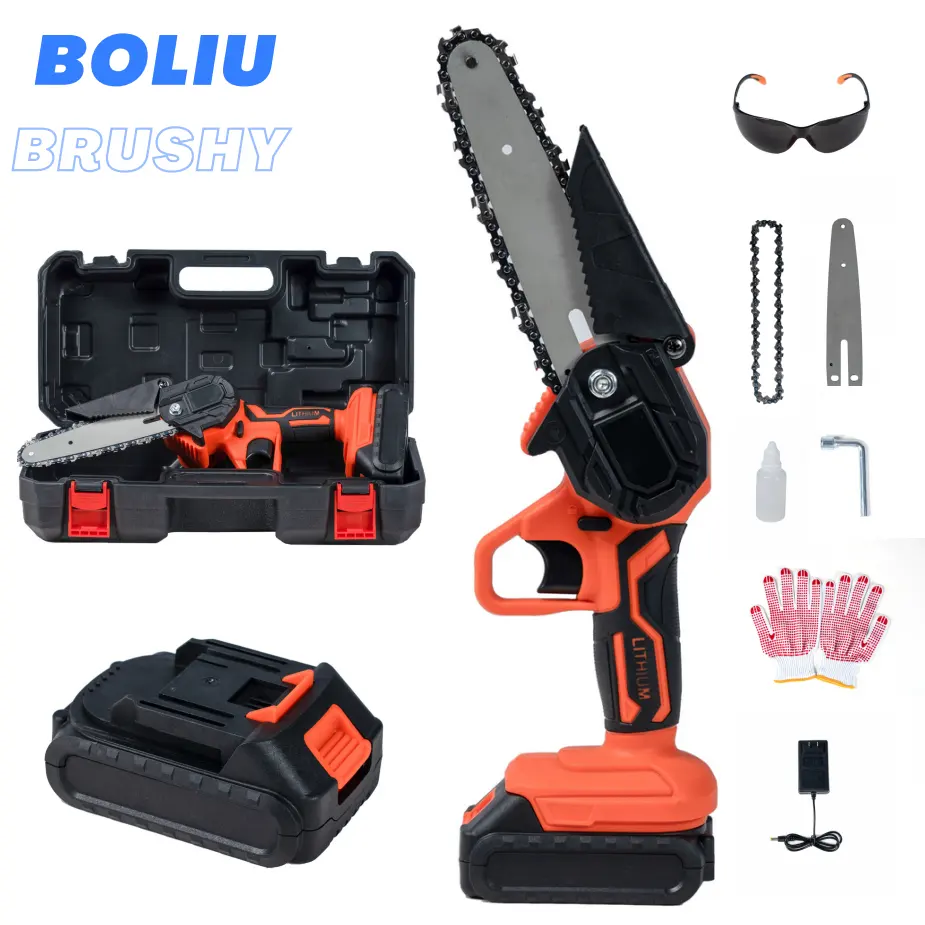 Industrial Grade Mini Electric Chain Saw One-Hand Woodworking Pruning Chainsaw Cordless 185mm Blade Diameter Garden Wood Cutting